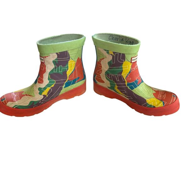 Hunter Boy's Green & Orange Camo Rain Boots UK 2/US3 - Picture 3 of 8